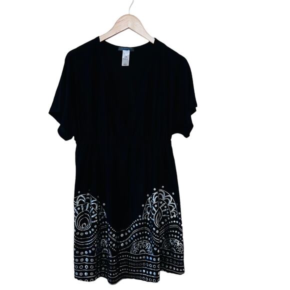 Swimsuits For All KIate Printed Trim Swim Cover Up Size 10 12 Black Silver - Picture 3 of 7